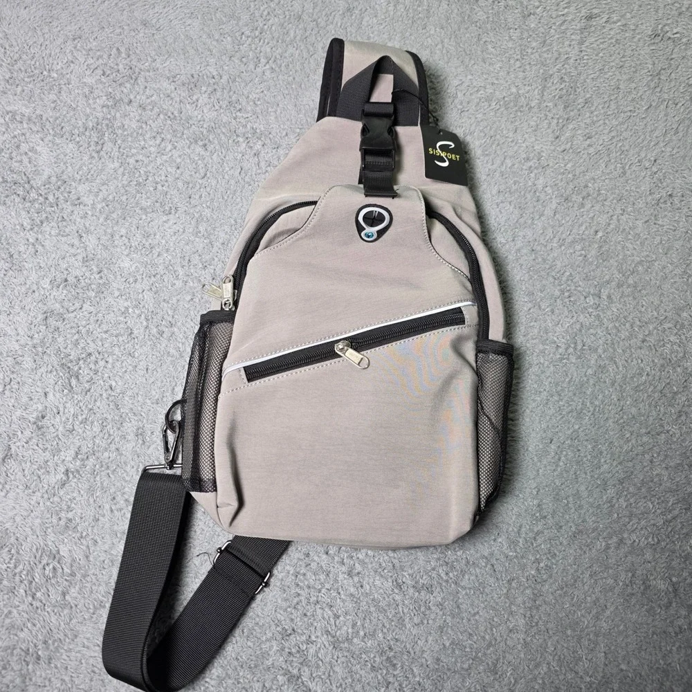 Sispoet Sling Backpack Gray Crossbody Shoulder Bag Adjustable Strap